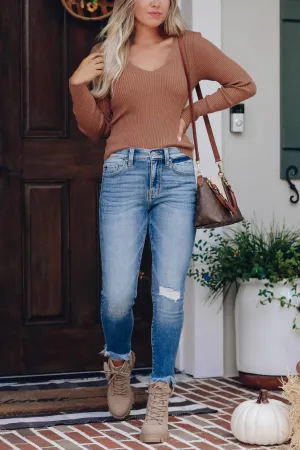 Eli Deep V Sweater - Brown