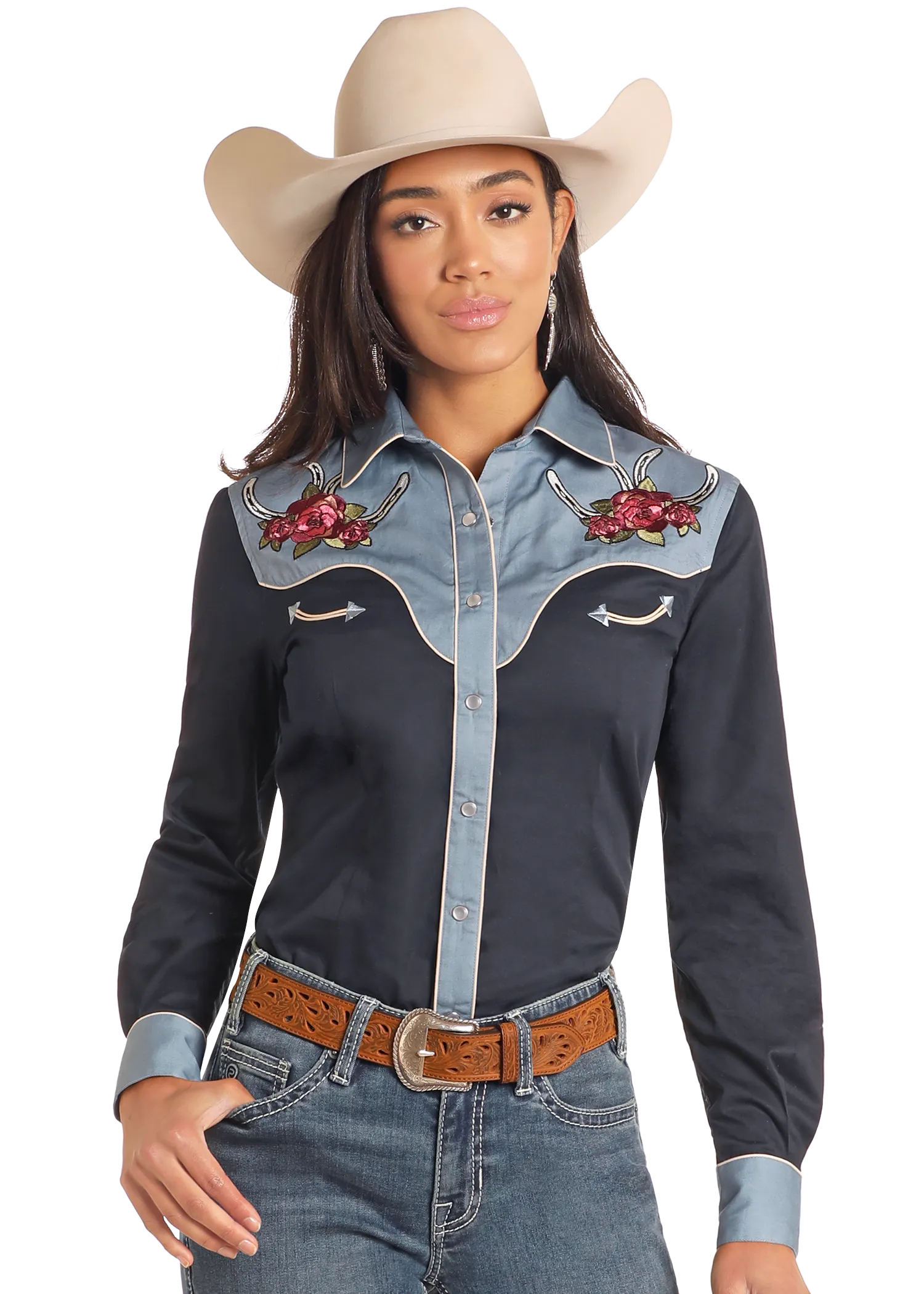 Embroidered Retro Snap Shirt