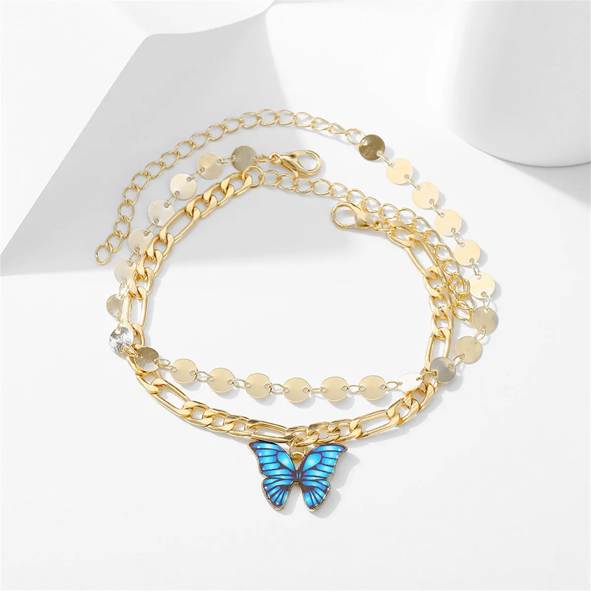 Enamel & 18K Gold-Plated Butterfly Anklet Set