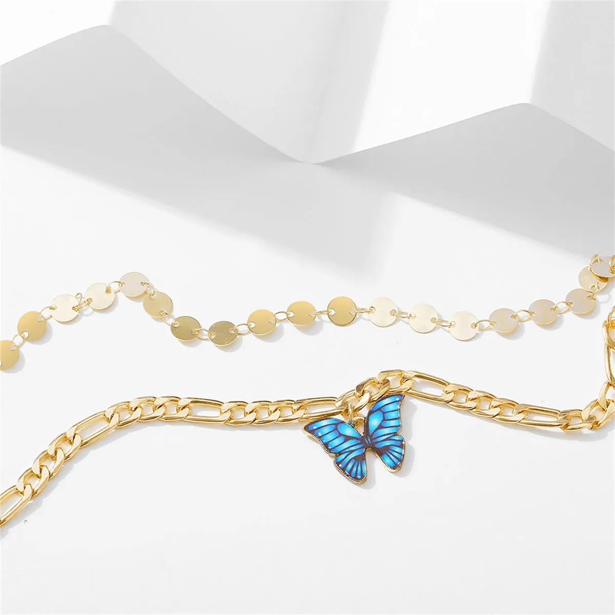 Enamel & 18K Gold-Plated Butterfly Anklet Set