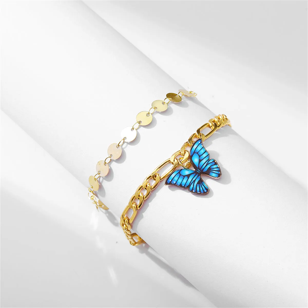 Enamel & 18K Gold-Plated Butterfly Anklet Set