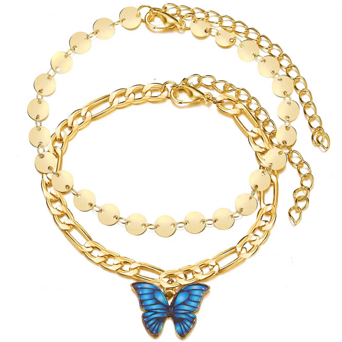 Enamel & 18K Gold-Plated Butterfly Anklet Set