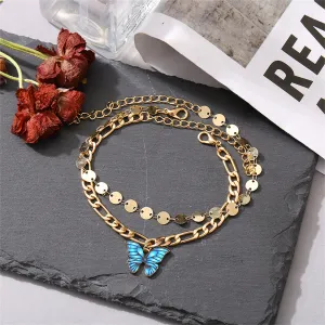 Enamel & 18K Gold-Plated Butterfly Anklet Set