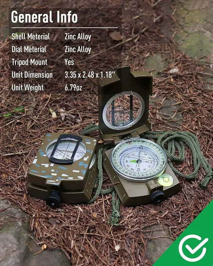 Eyeskey Multifunctional Tactical Survival Military Compass with Lanyard & Pouch | Waterproof & Impact Resistant | Lensatic Sighting Compass for Hiking