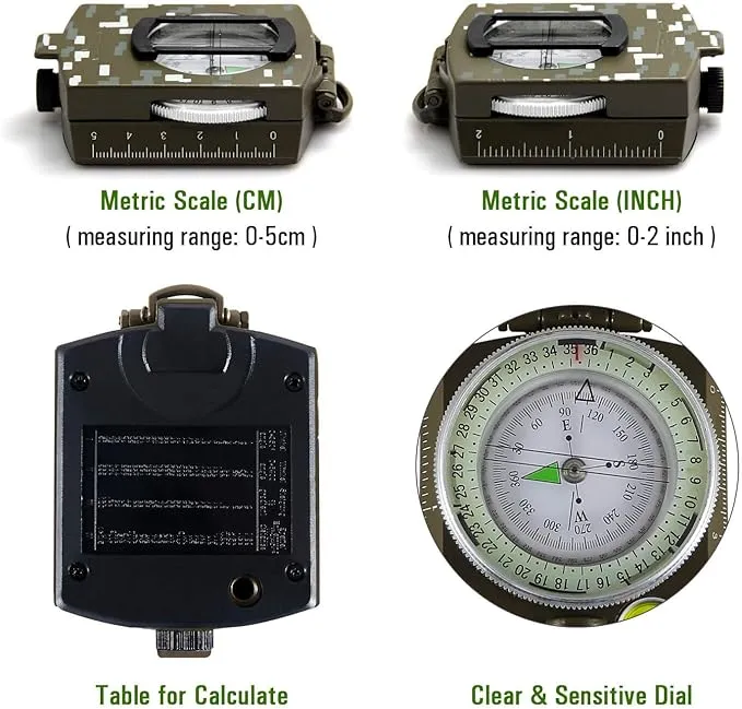 Eyeskey Multifunctional Tactical Survival Military Compass with Lanyard & Pouch | Waterproof & Impact Resistant | Lensatic Sighting Compass for Hiking