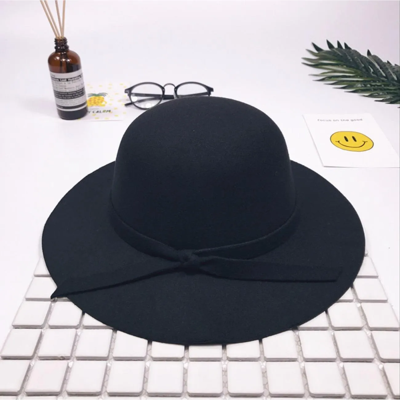 Fashion Cap Elegant Retro Pure Color Comfortable Big Eaves Bowknot Beach Hat for Summer