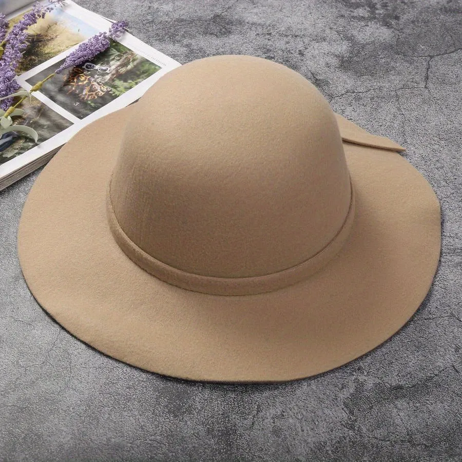Fashion Cap Elegant Retro Pure Color Comfortable Big Eaves Bowknot Beach Hat for Summer