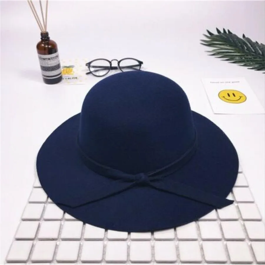 Fashion Cap Elegant Retro Pure Color Comfortable Big Eaves Bowknot Beach Hat for Summer