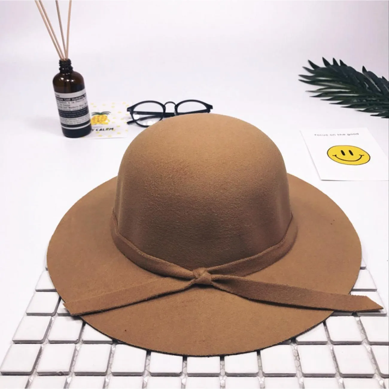 Fashion Cap Elegant Retro Pure Color Comfortable Big Eaves Bowknot Beach Hat for Summer