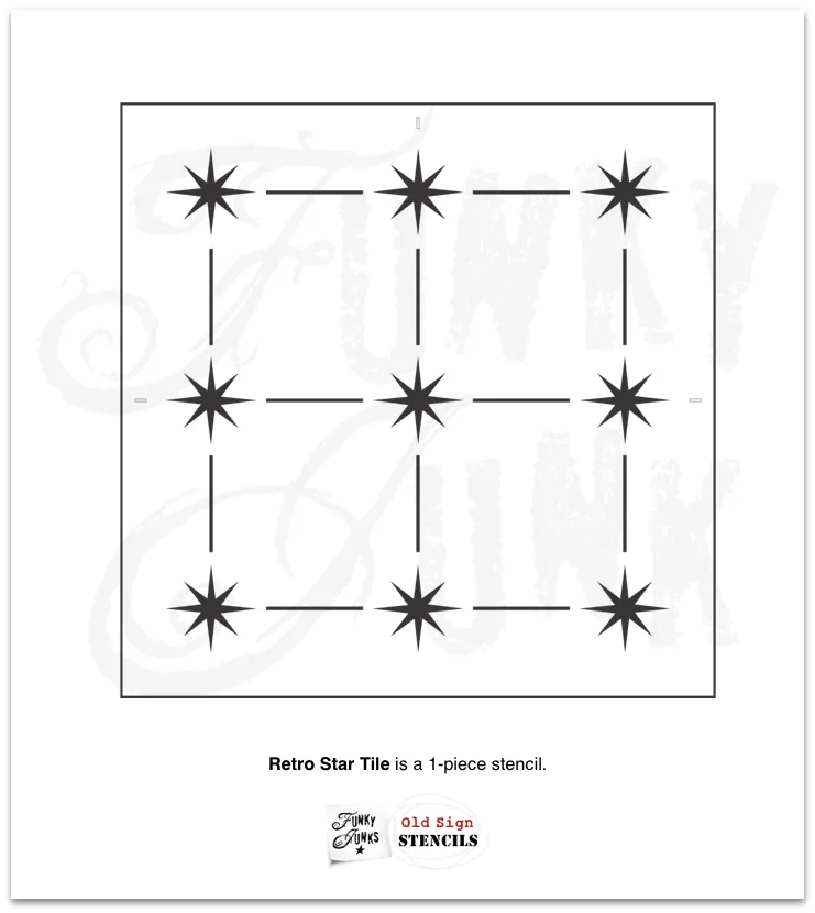 FJ133 Funky Junk's Retro Star Tile pattern stencil