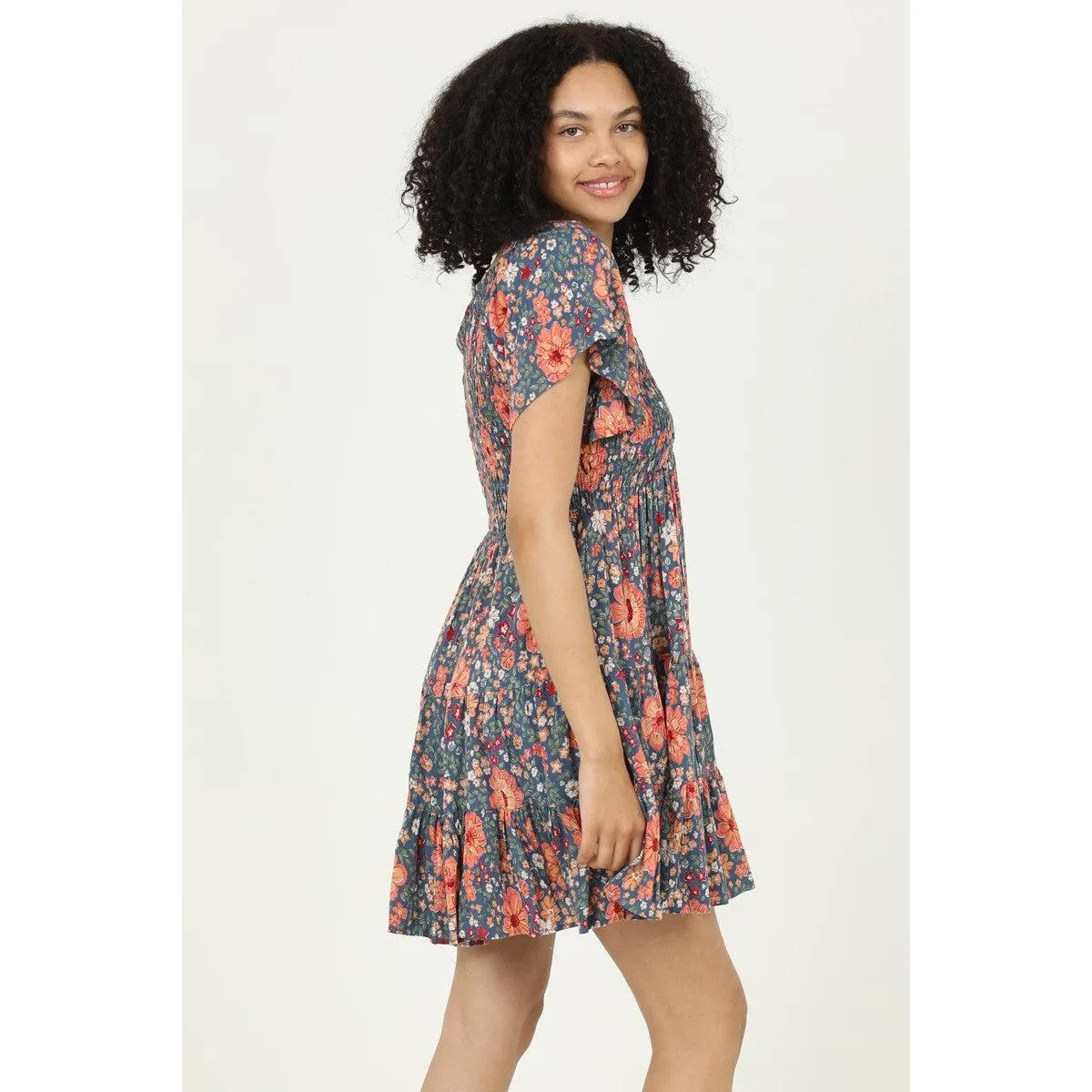 Floral Smocked Dress || Blue