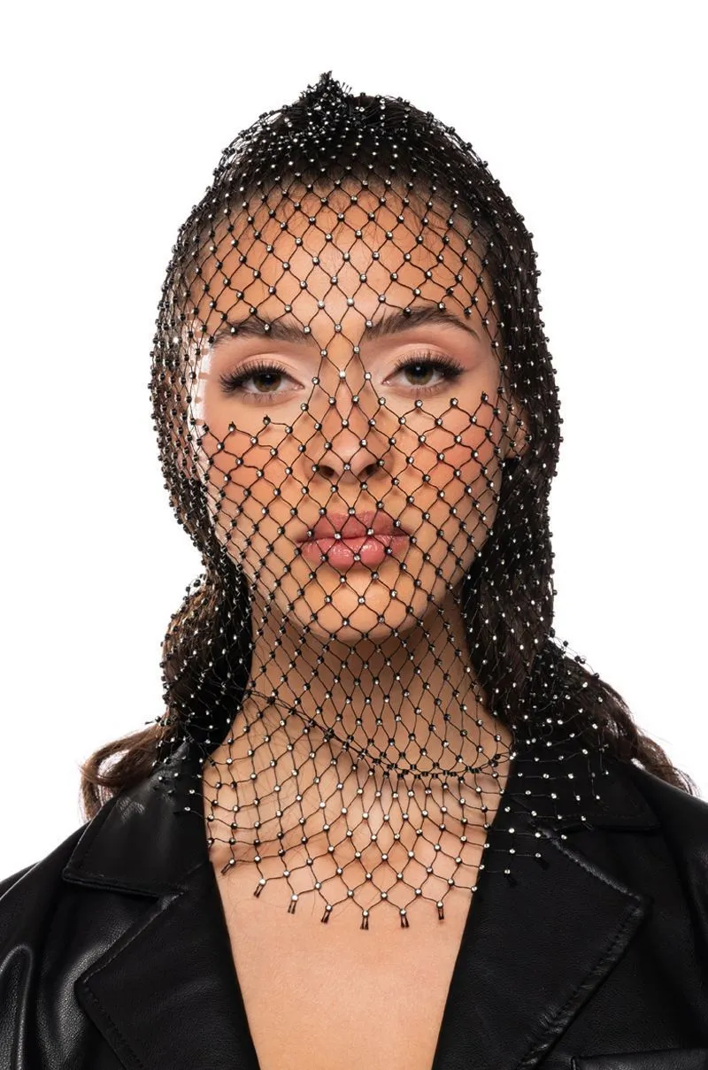 Glamorous Rhinestone Fishnet Face Veil Hood for Parties and Events