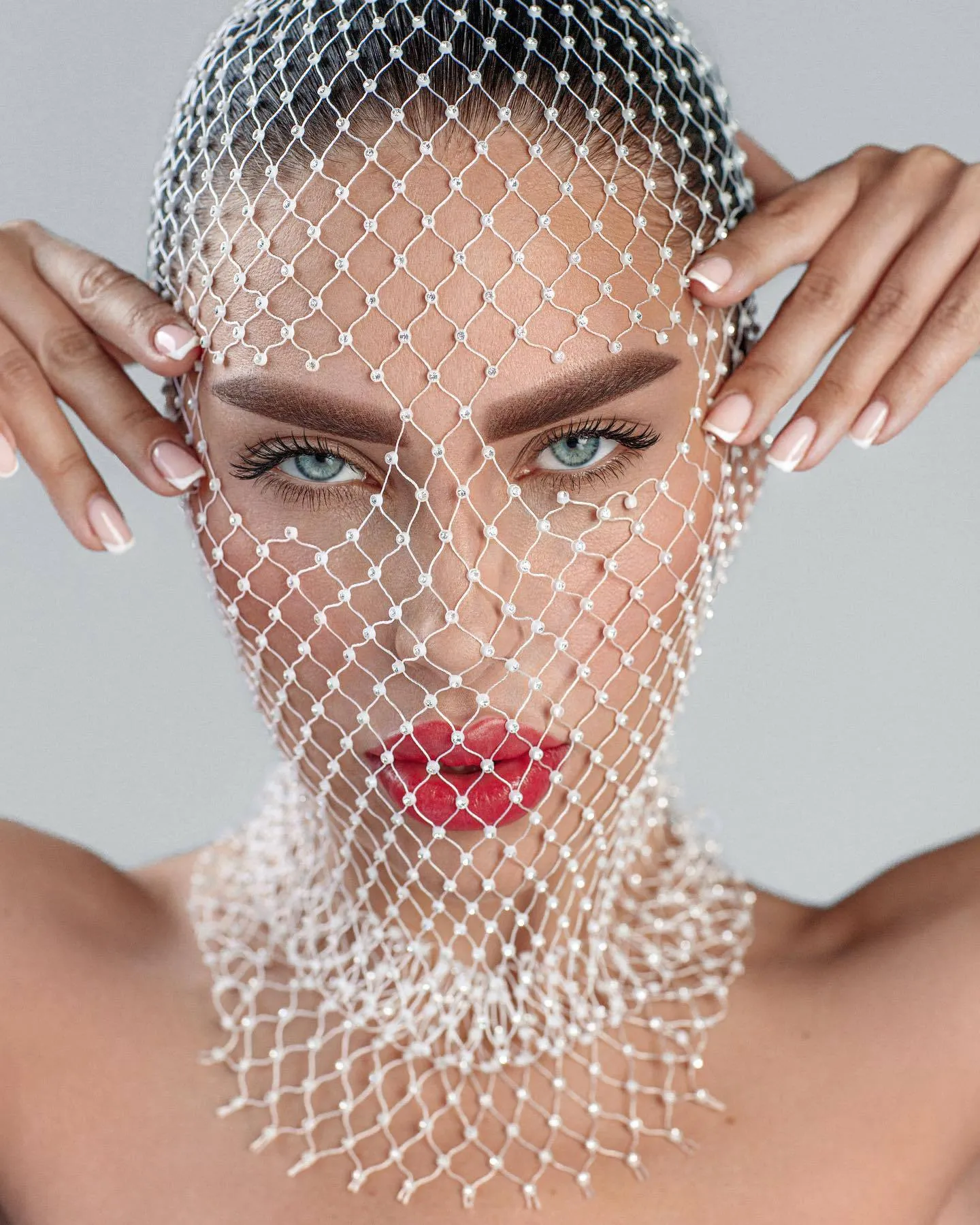 Glamorous Rhinestone Fishnet Face Veil Hood for Parties and Events