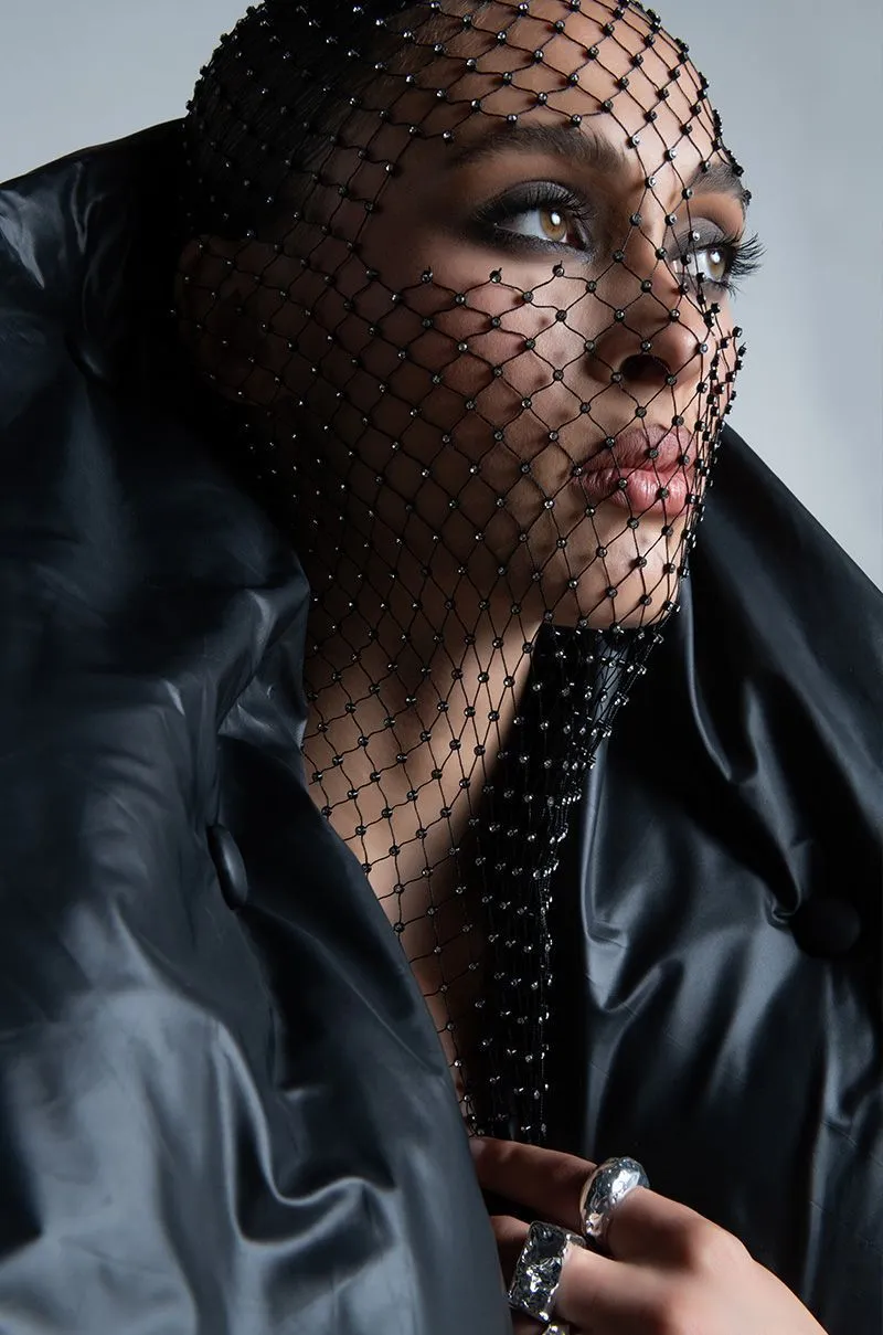 Glamorous Rhinestone Fishnet Face Veil Hood for Parties and Events