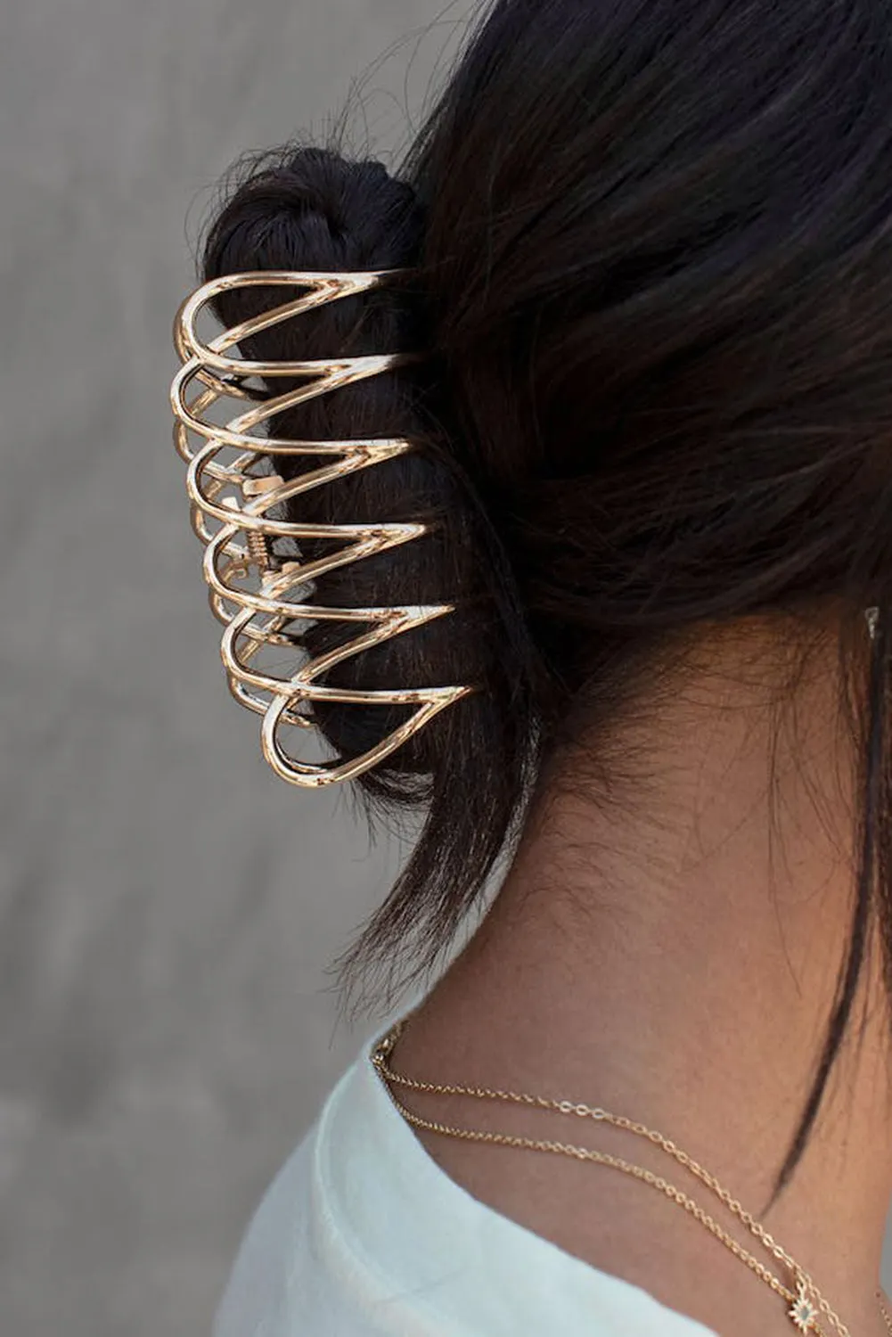Gold Metal Wave Shape Large Hair Claw