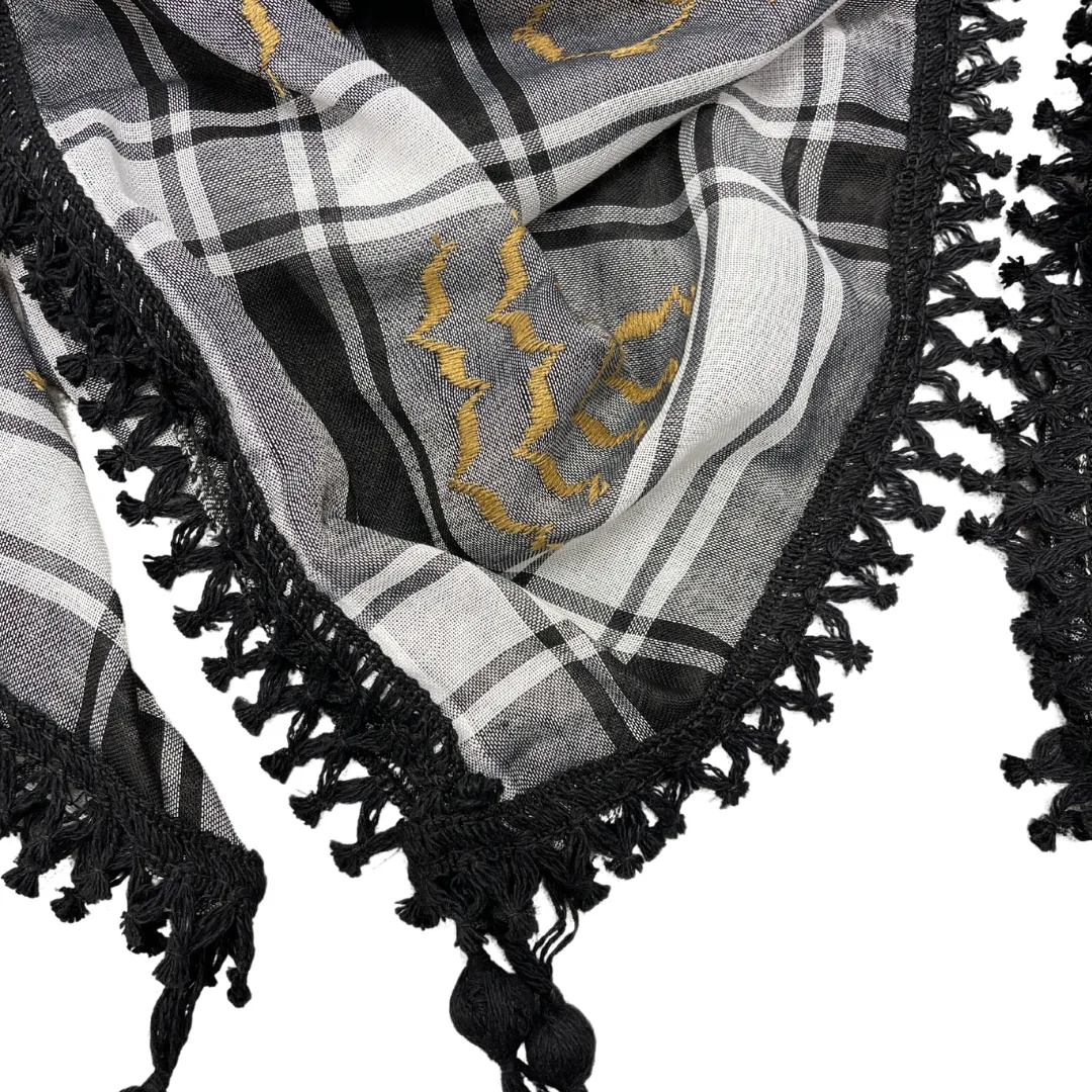 Gold on Grey Kuffiyeh with Black Tassels