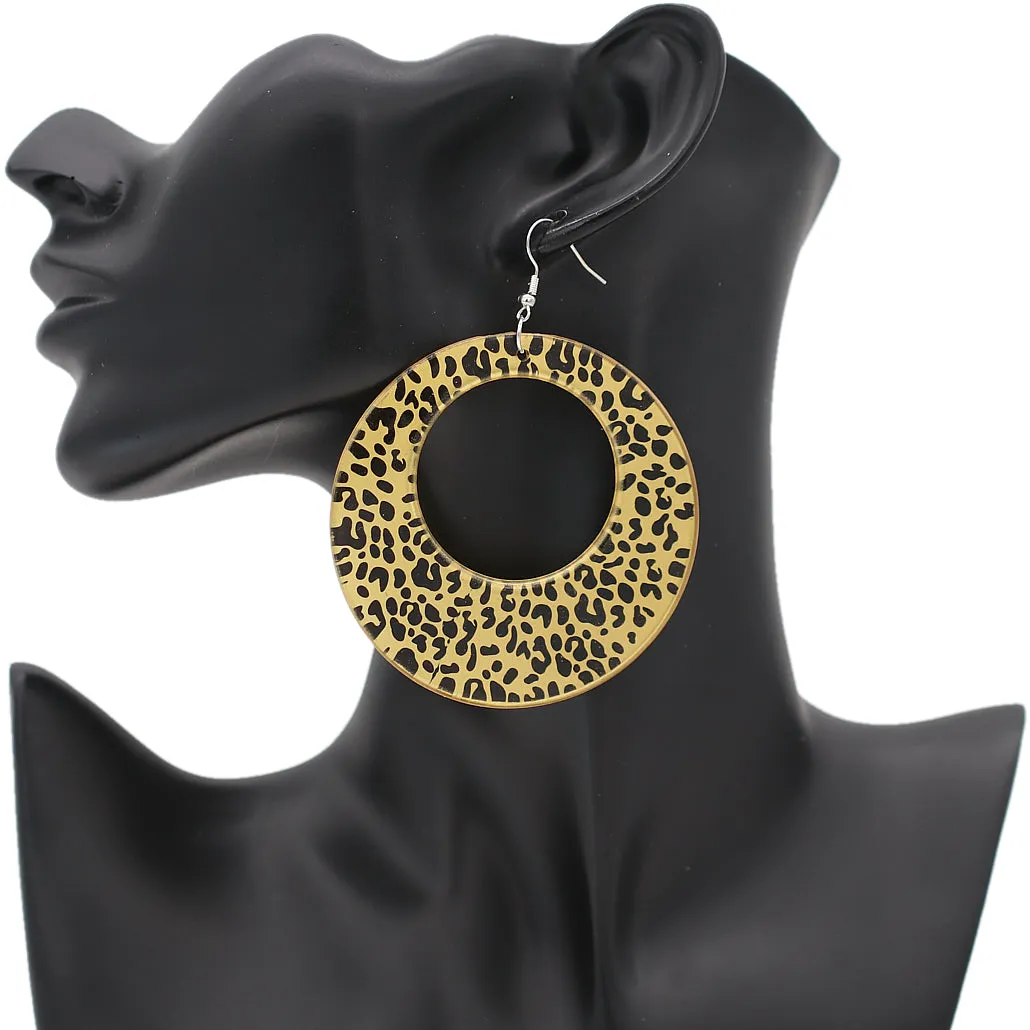 Gold Spotted Cheetah Print Round Earrings