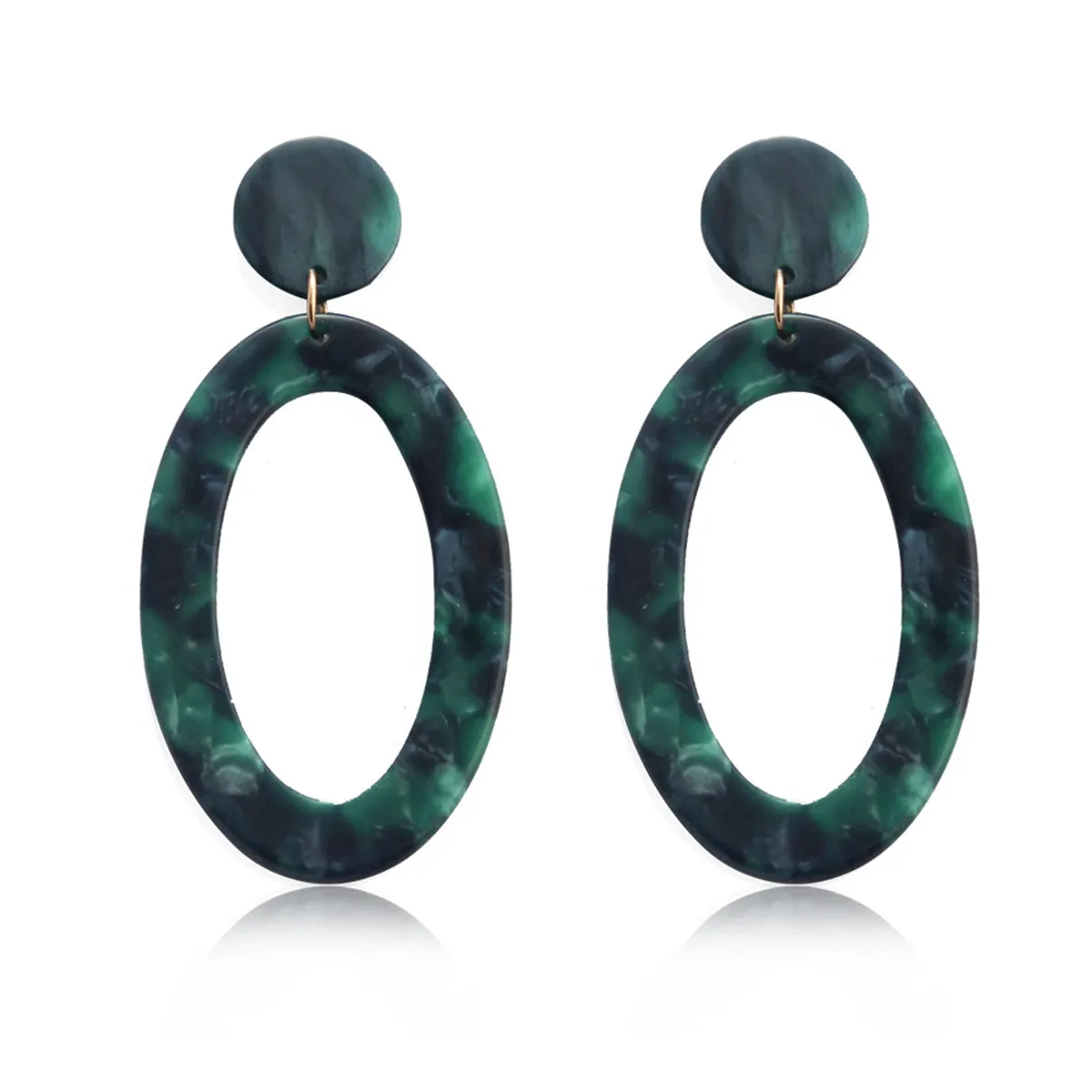 Green & Navy Open Oval Drop Earrings
