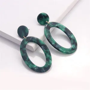 Green & Navy Open Oval Drop Earrings
