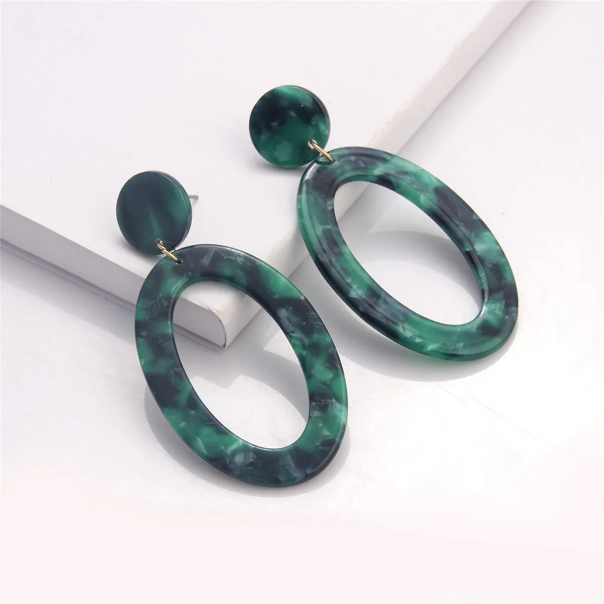 Green & Navy Open Oval Drop Earrings