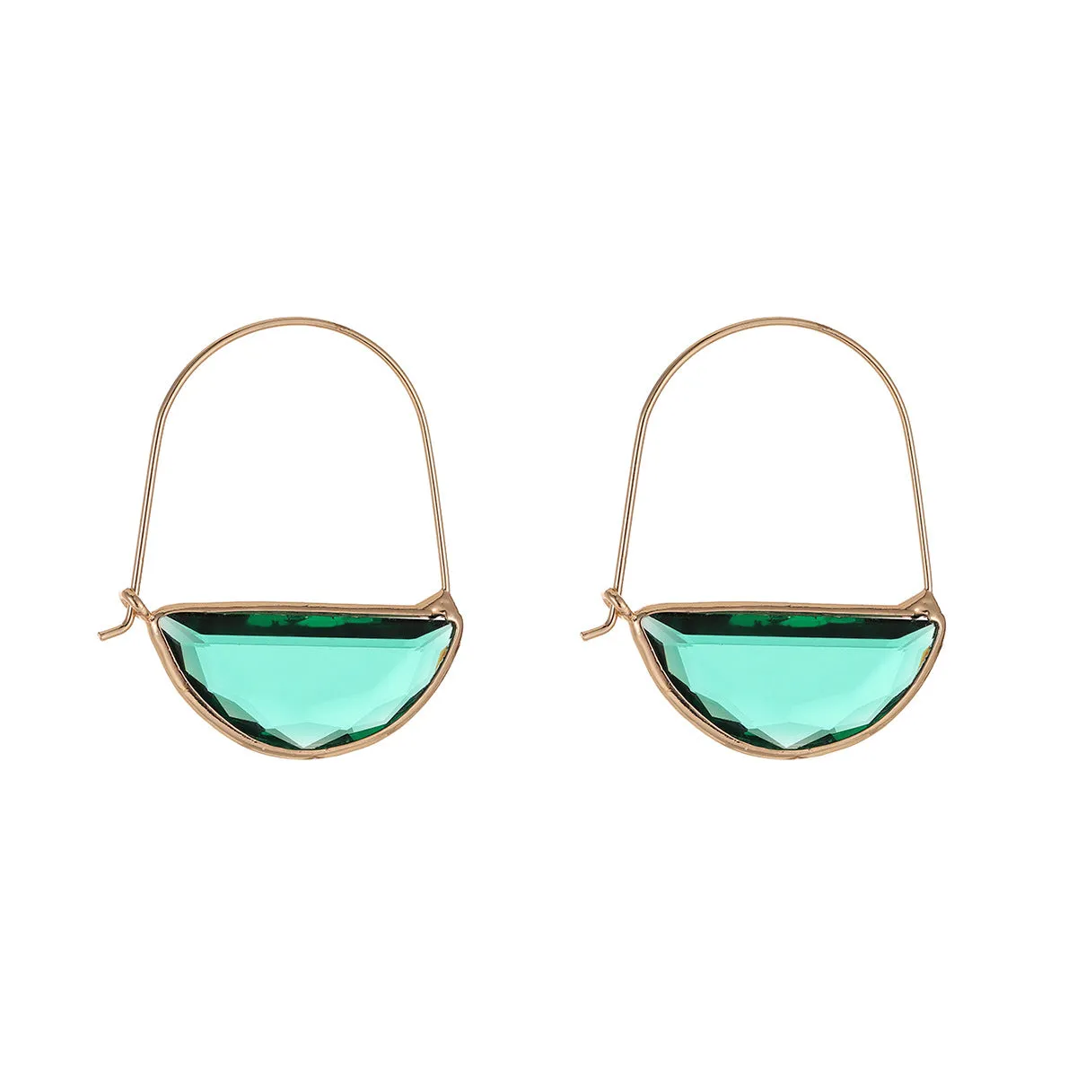 Green Crystal & 18K Gold-Plated Semicircle Drop Earrings