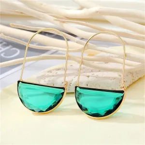 Green Crystal & 18K Gold-Plated Semicircle Drop Earrings