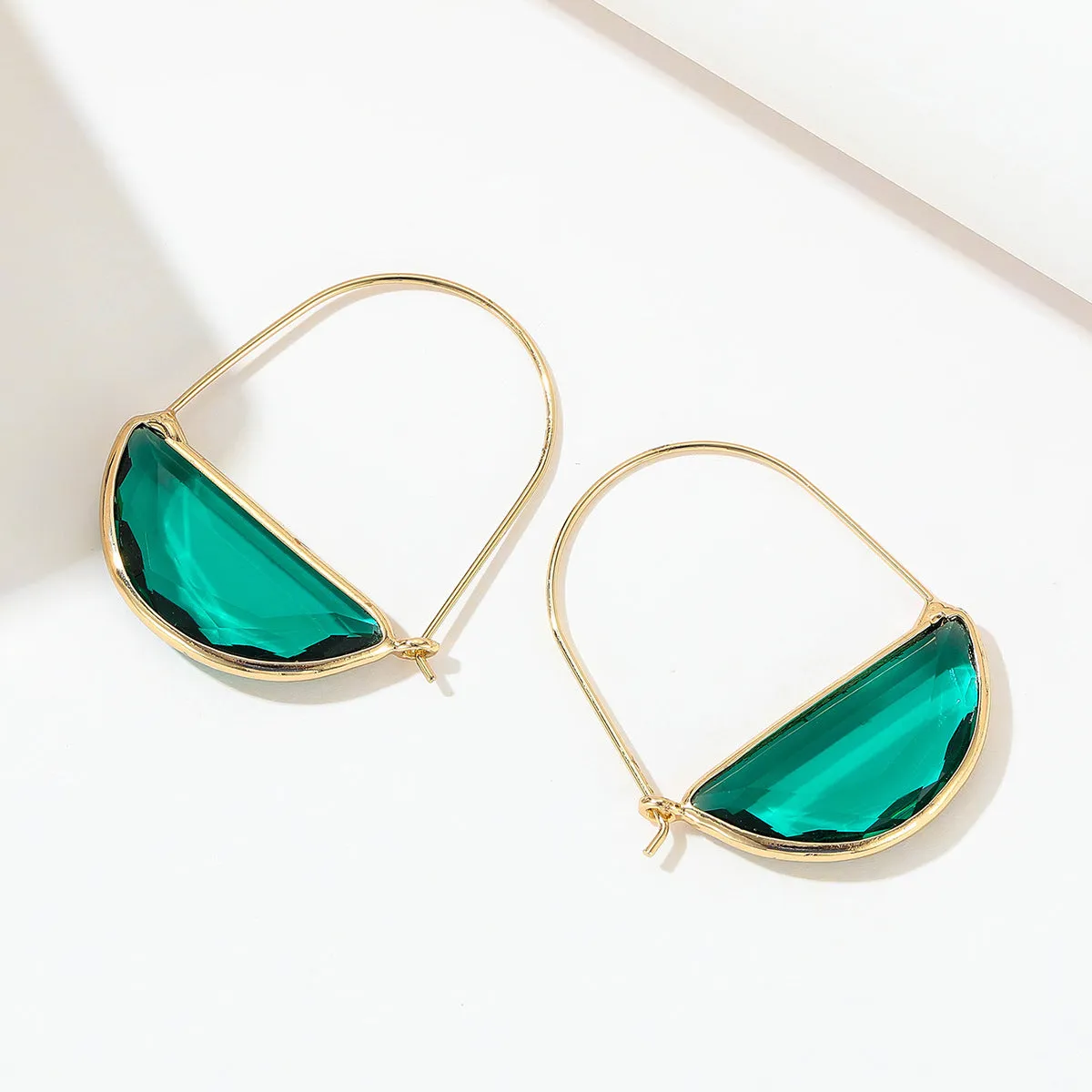 Green Crystal & 18K Gold-Plated Semicircle Drop Earrings