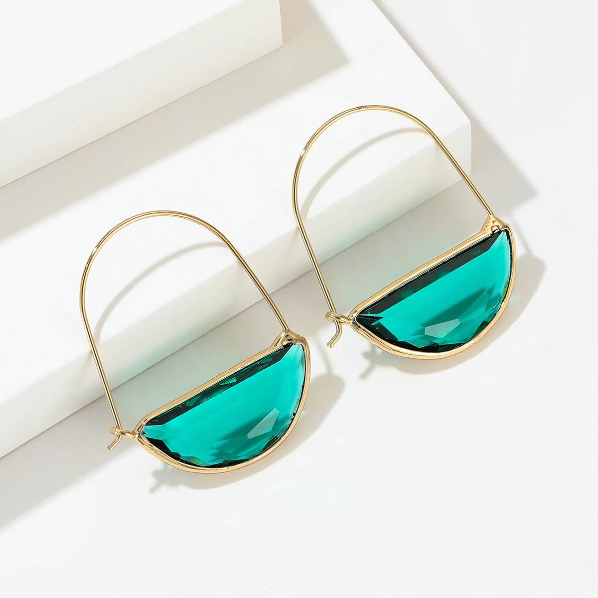 Green Crystal & 18K Gold-Plated Semicircle Drop Earrings