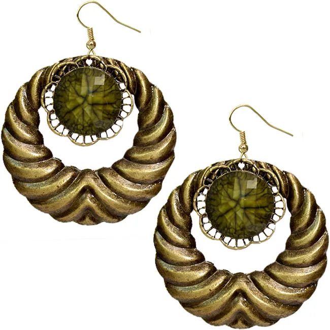 Green Extra Large Gemstone Crescent Earrings