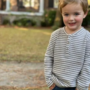 Grey Stripe Ribbed Henley