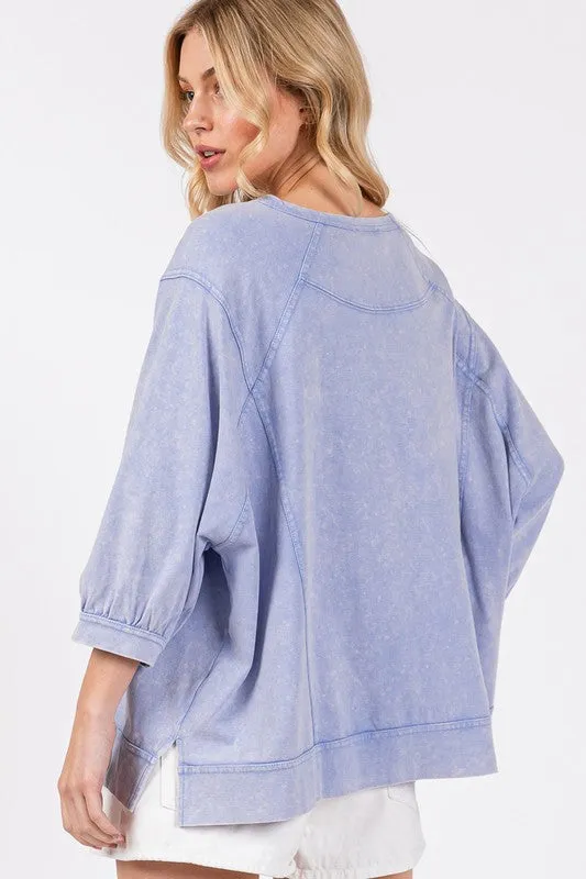 Hazel Blues® |  SAGE   FIG Mineral Washed Side Slit Round Neck Sweatshirt