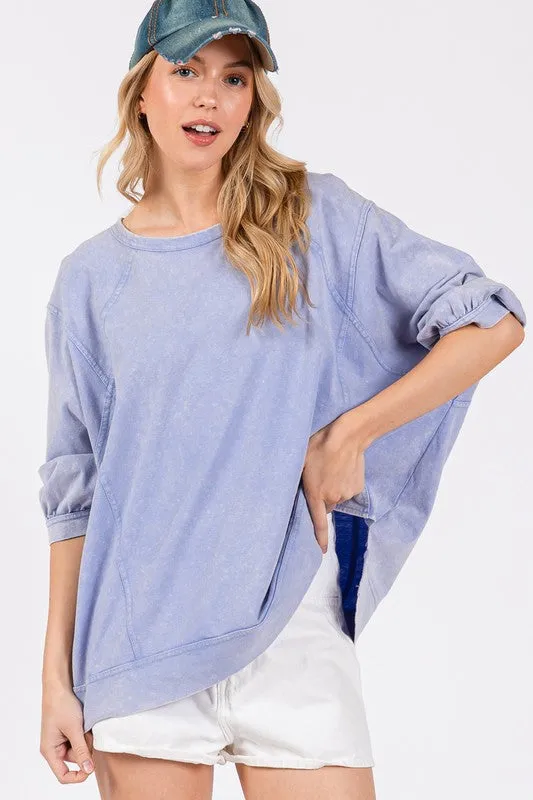 Hazel Blues® |  SAGE   FIG Mineral Washed Side Slit Round Neck Sweatshirt