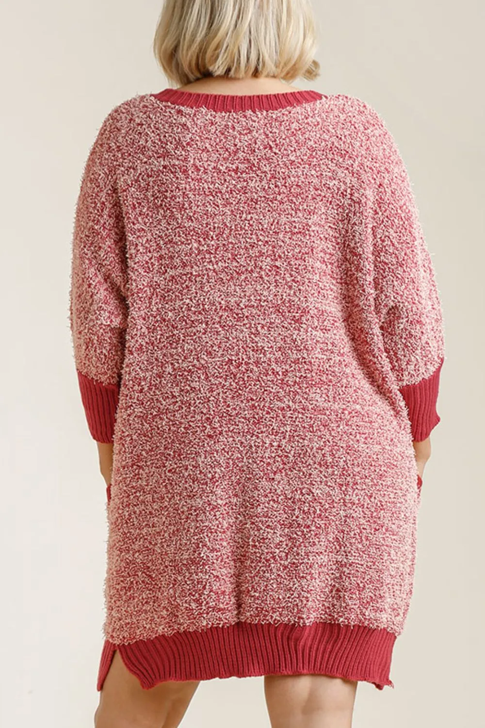 Hazel Blues® | Umgee Ribbed Hem Round Neck 3/4 Sleeve Sweater Dress with Pockets