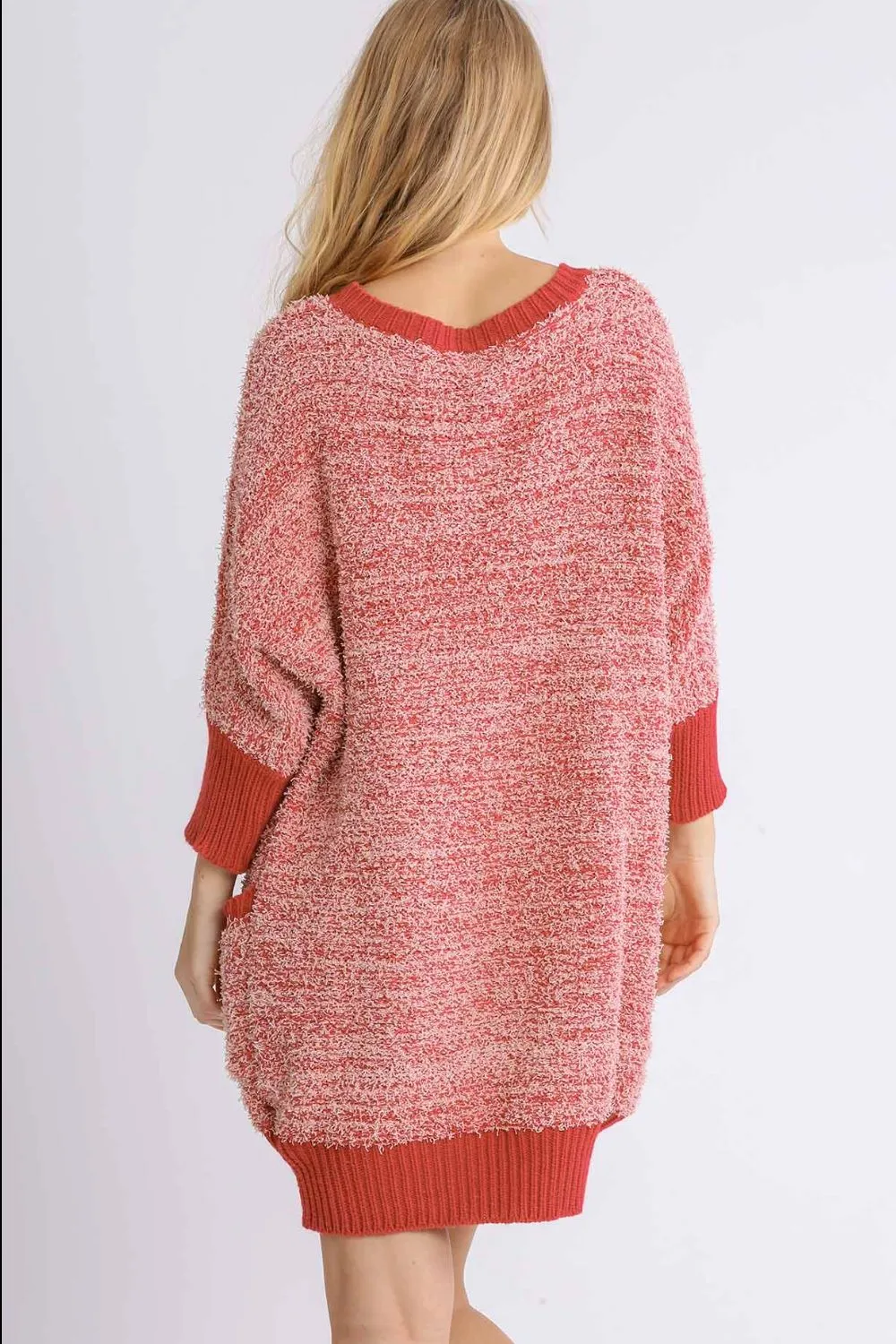 Hazel Blues® | Umgee Ribbed Hem Round Neck 3/4 Sleeve Sweater Dress with Pockets