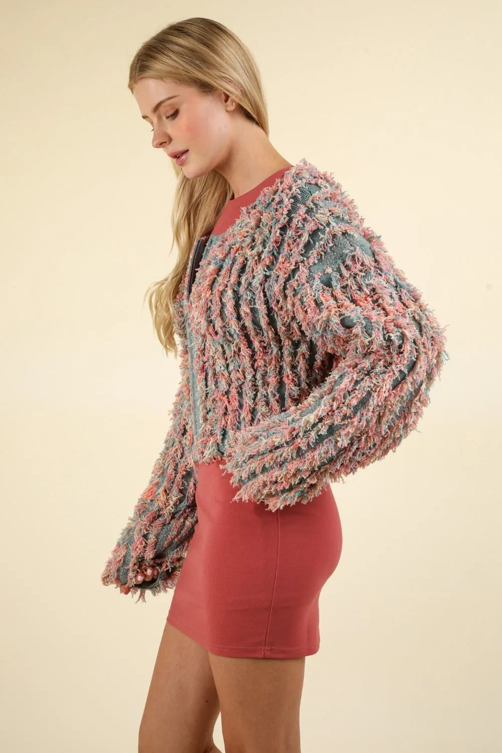Hazel Blues® |  VERY J Shaggy Yarn Knit Zip Up Jacket
