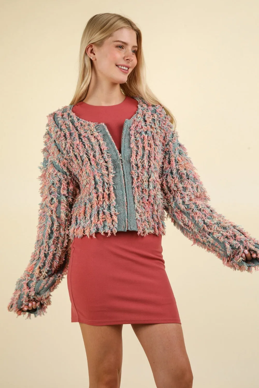 Hazel Blues® |  VERY J Shaggy Yarn Knit Zip Up Jacket