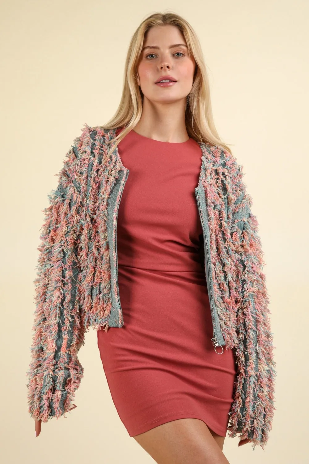 Hazel Blues® |  VERY J Shaggy Yarn Knit Zip Up Jacket