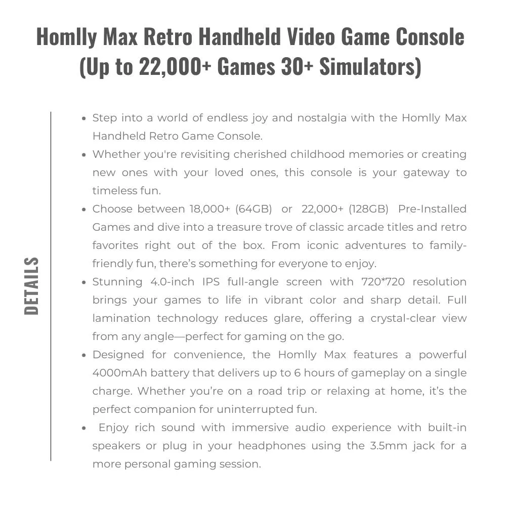 Homlly Max Retro Handheld Video Game Console (22,000  Games 30  Simulators)