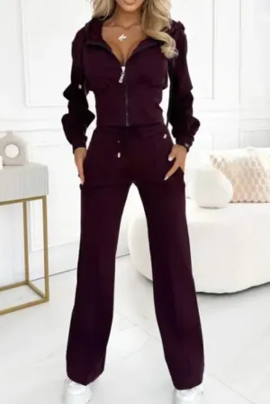 Hooded Zipper Jacket with Tight-Fitting Bottom Set