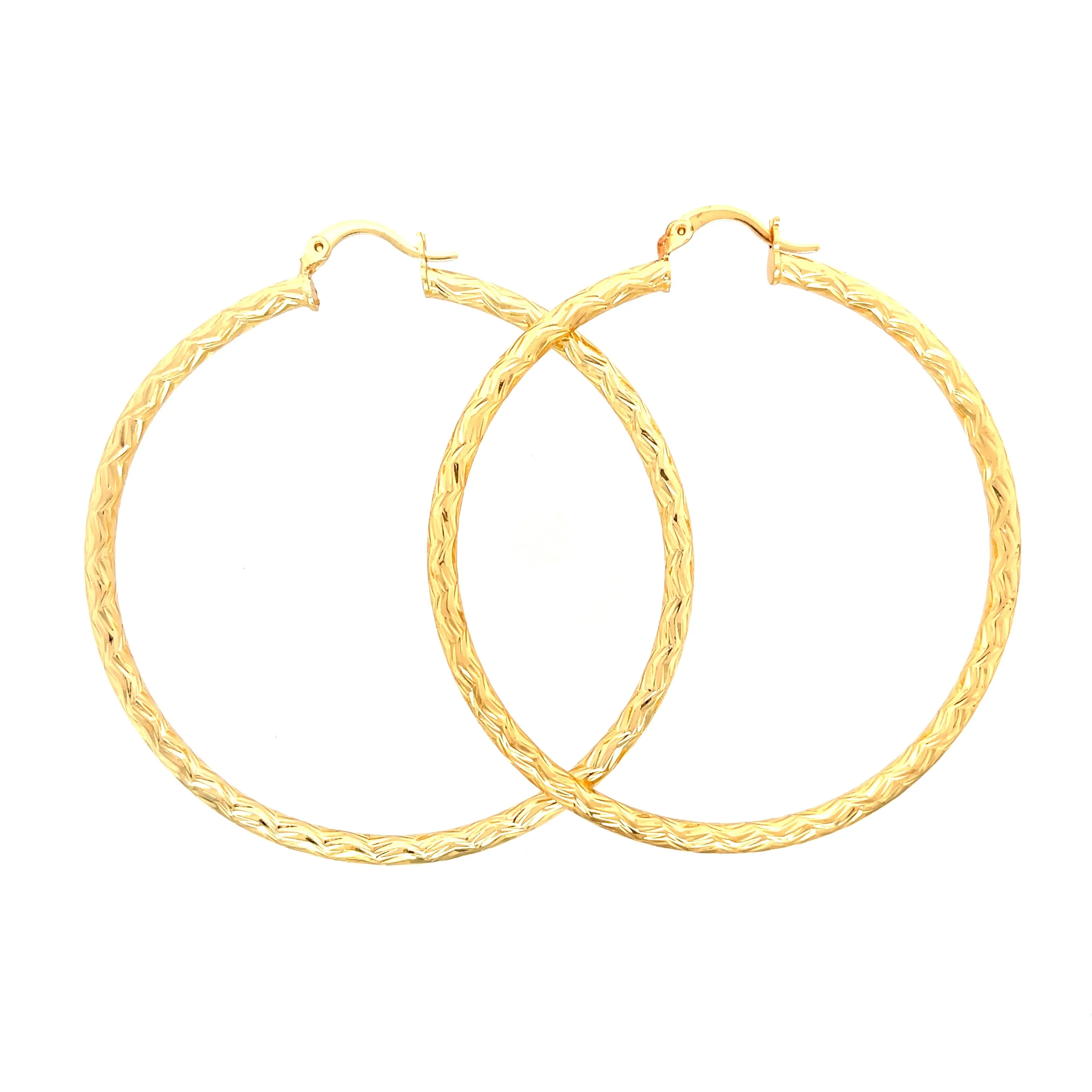 Huge Zigzag Texturized Hoops Earrings Round gold filled