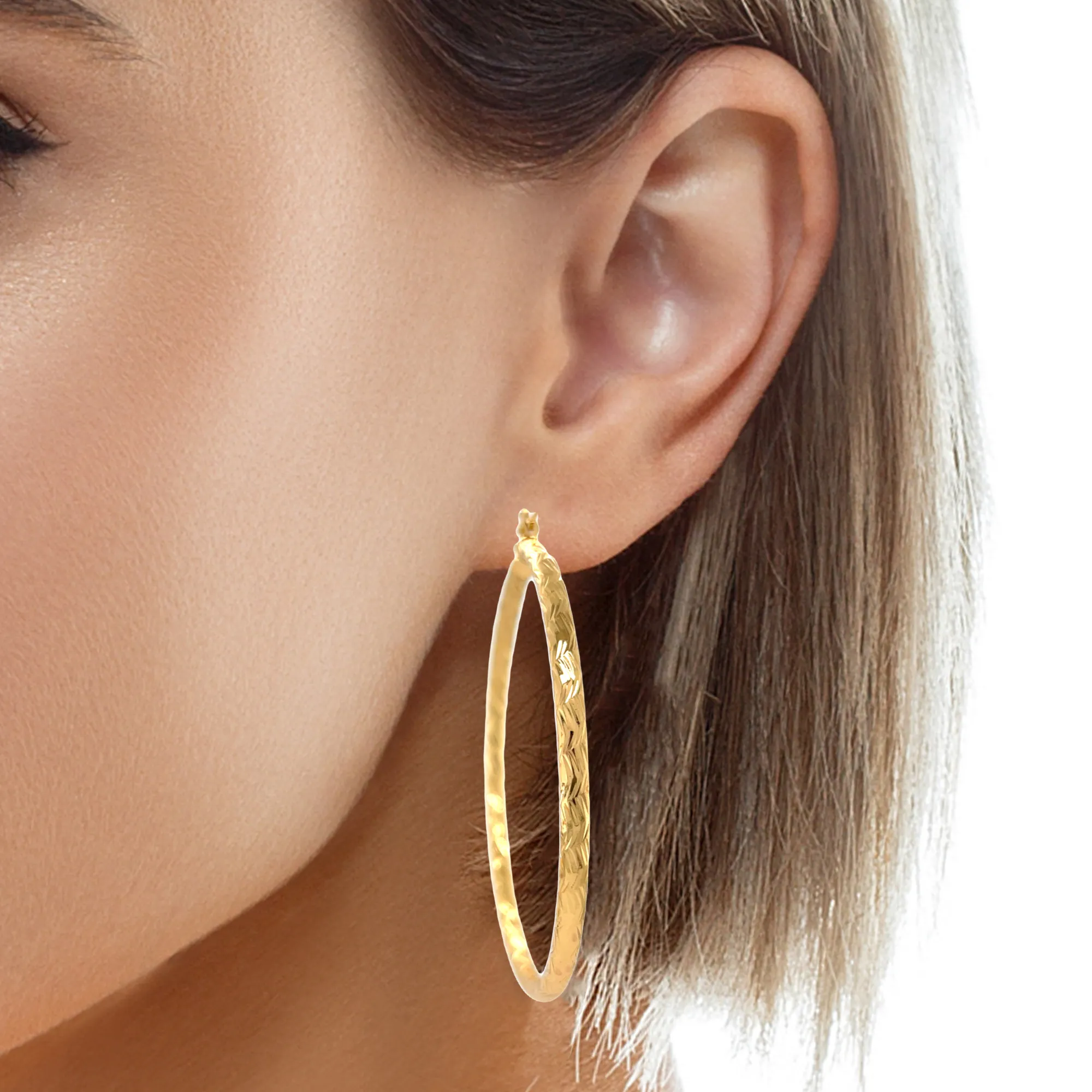 Huge Zigzag Texturized Hoops Earrings Round gold filled