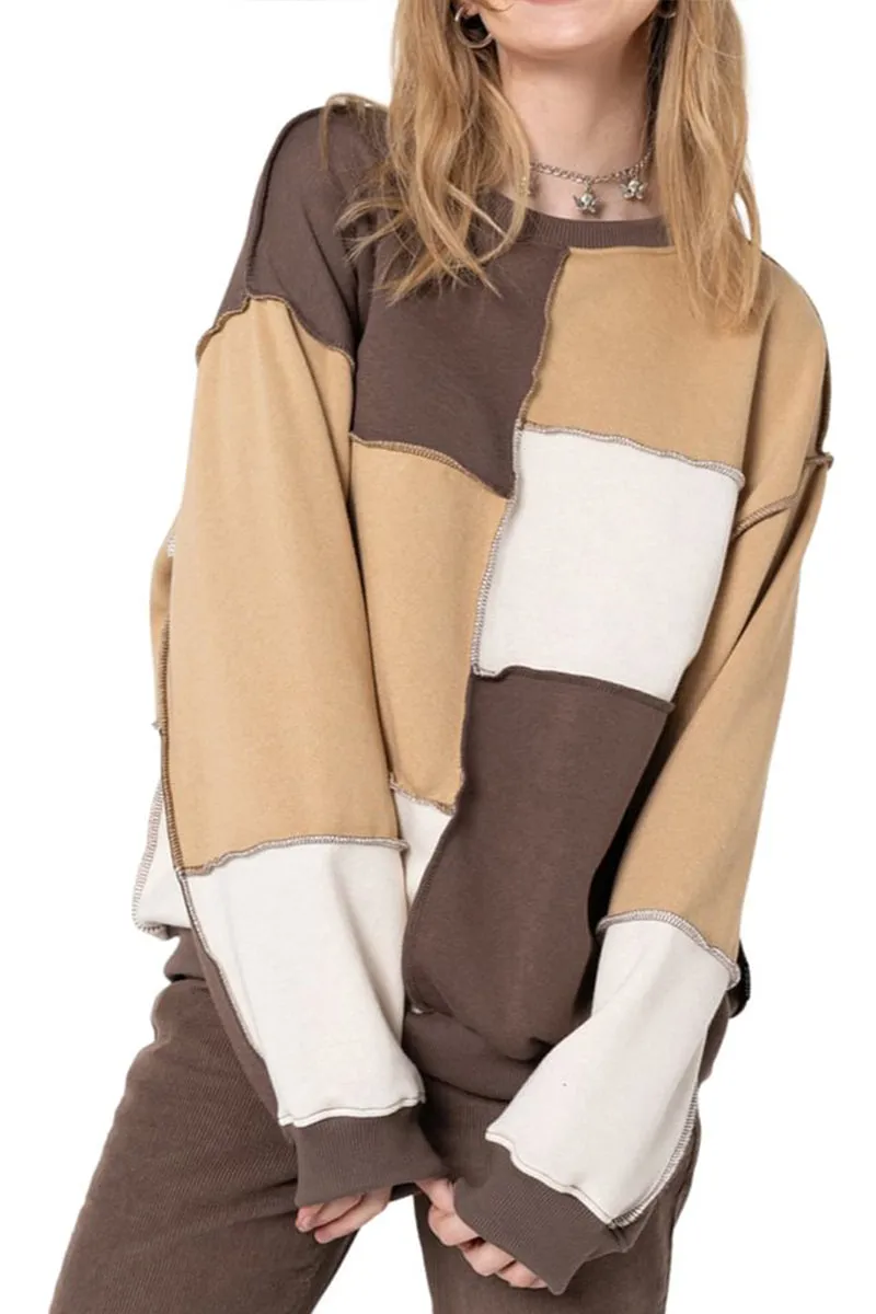 HWS1079 Colorblock Casual Sweatshirt Top