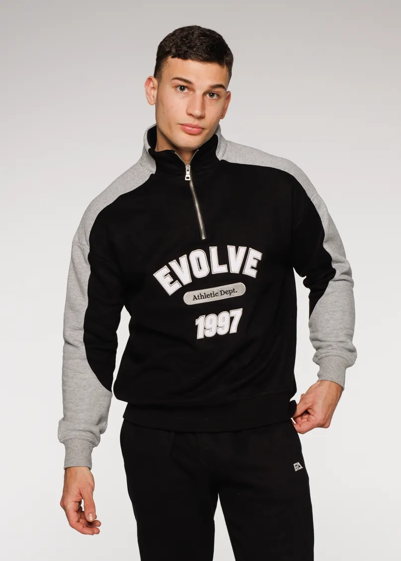 Iconic Retro ¼ Zip - Black-Grey