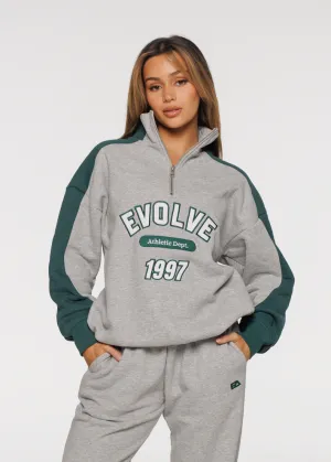 Iconic Retro ¼ Zip - Grey-Green