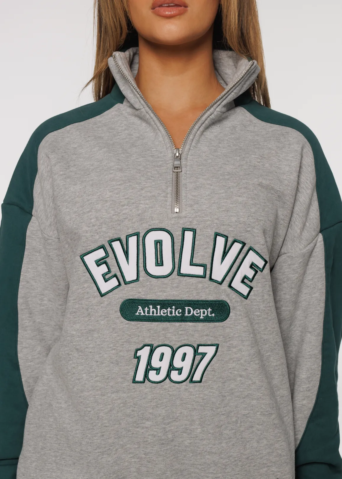Iconic Retro ¼ Zip - Grey-Green
