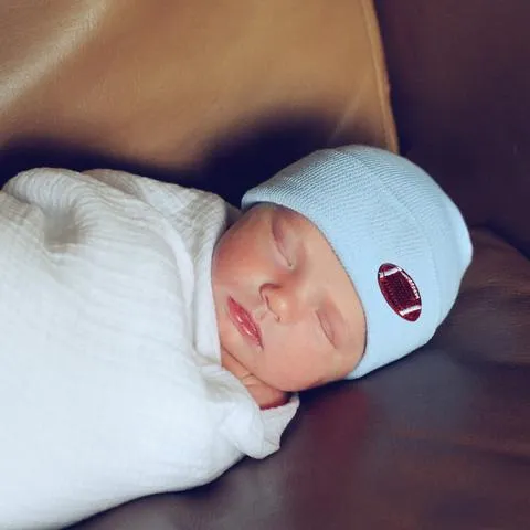 ilybean Blue Football Sports Newborn Boy Hospital Hat - Blue Hospital Hat Newborn Boy