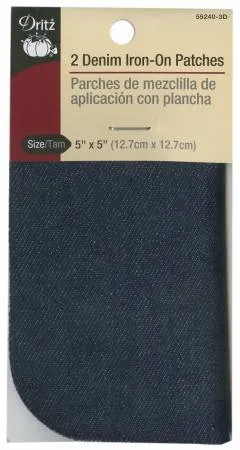 Iron on Patch Dark Blue Denim 5in x 5in 2ct --- Dritz