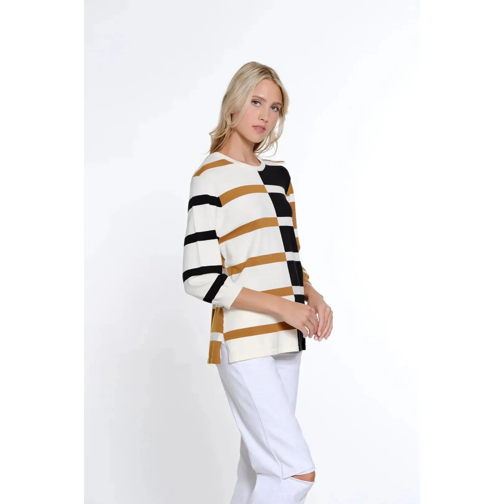Jewel Neck Stripe Spring Sweater