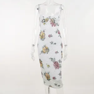 JY23261Summer New European and American Retro Style Slim-Fit Characteristic Floral Patterned Fabric Lace Lace Spaghetti-Strap Dress