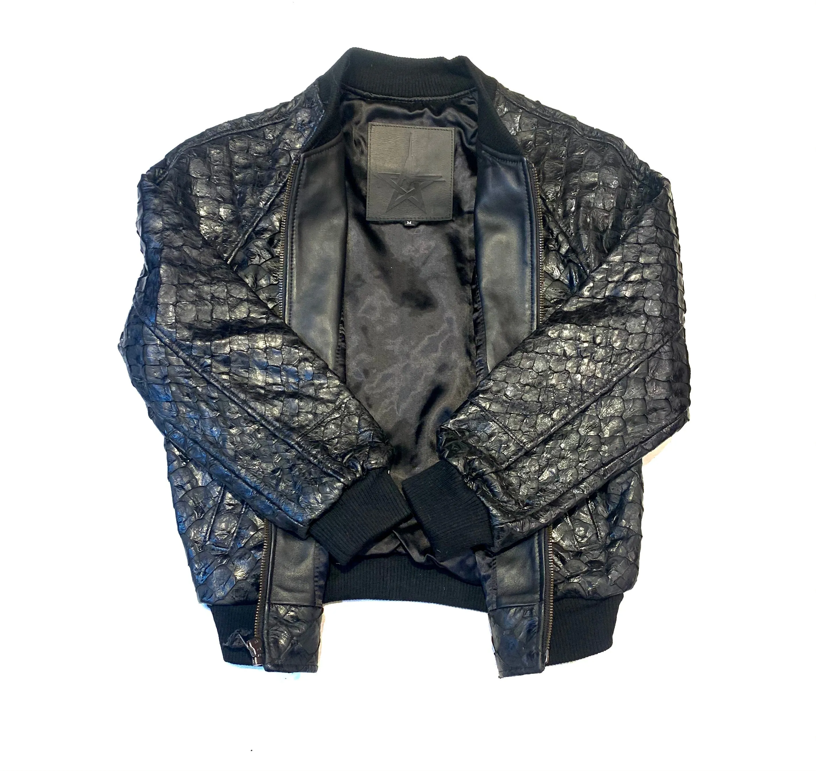 Kashani Genuine Pirarucu Fish Black Bomber Jacket
